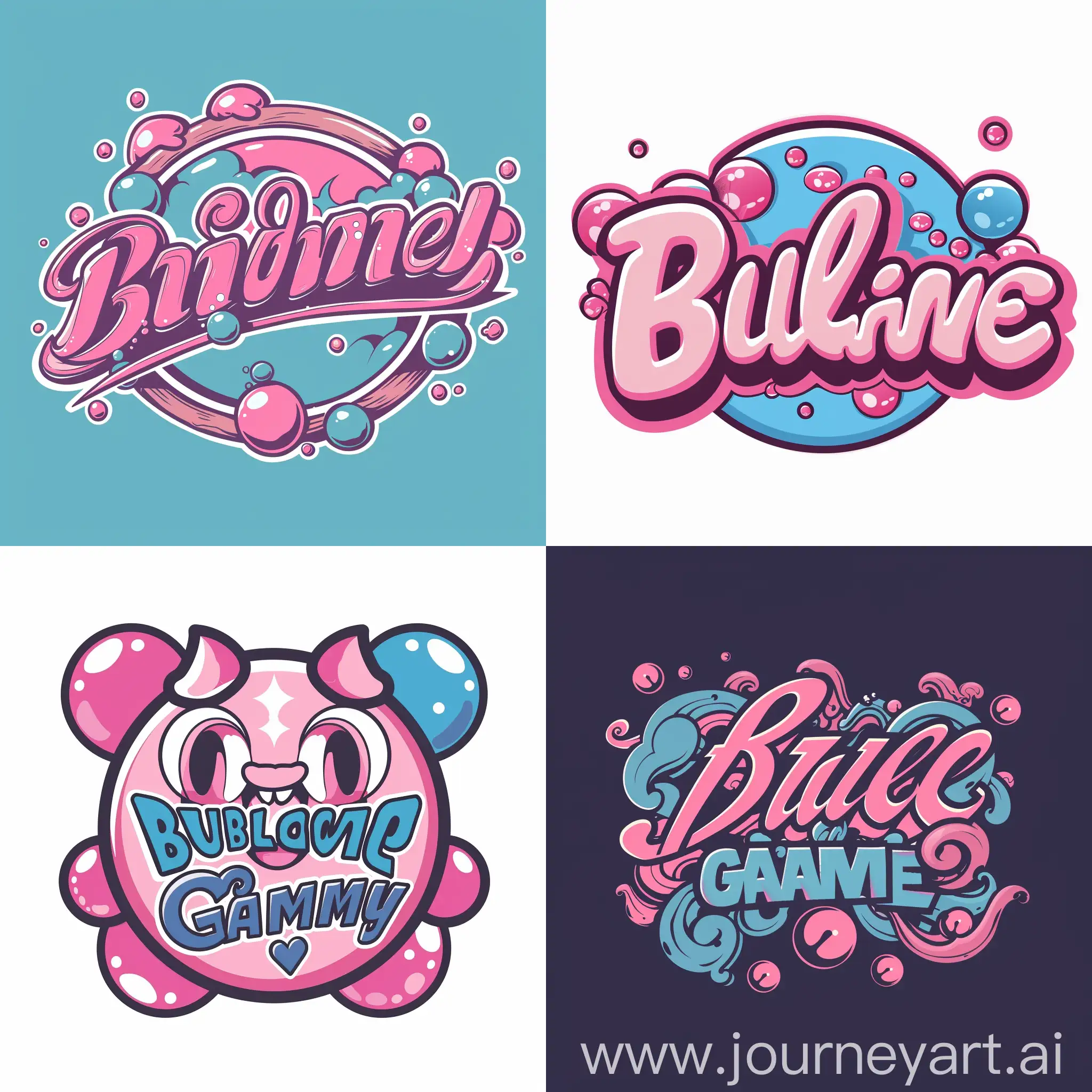 создай логотип для компании по продаже игр с названием bubble game. название должно быть на лого. оформи лого в розово-синем цвете