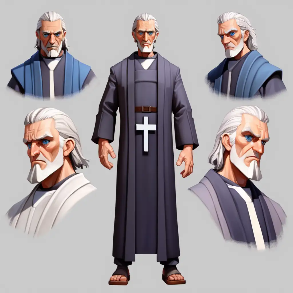 Father Gabriel McCallister PS1 Era LowPoly Character Sheet in T Pose