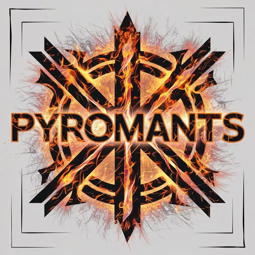 a logo design,with the text "pyromants", main symbol:pyromant and everywhere fire,complex,be used in Religious industry,clear background