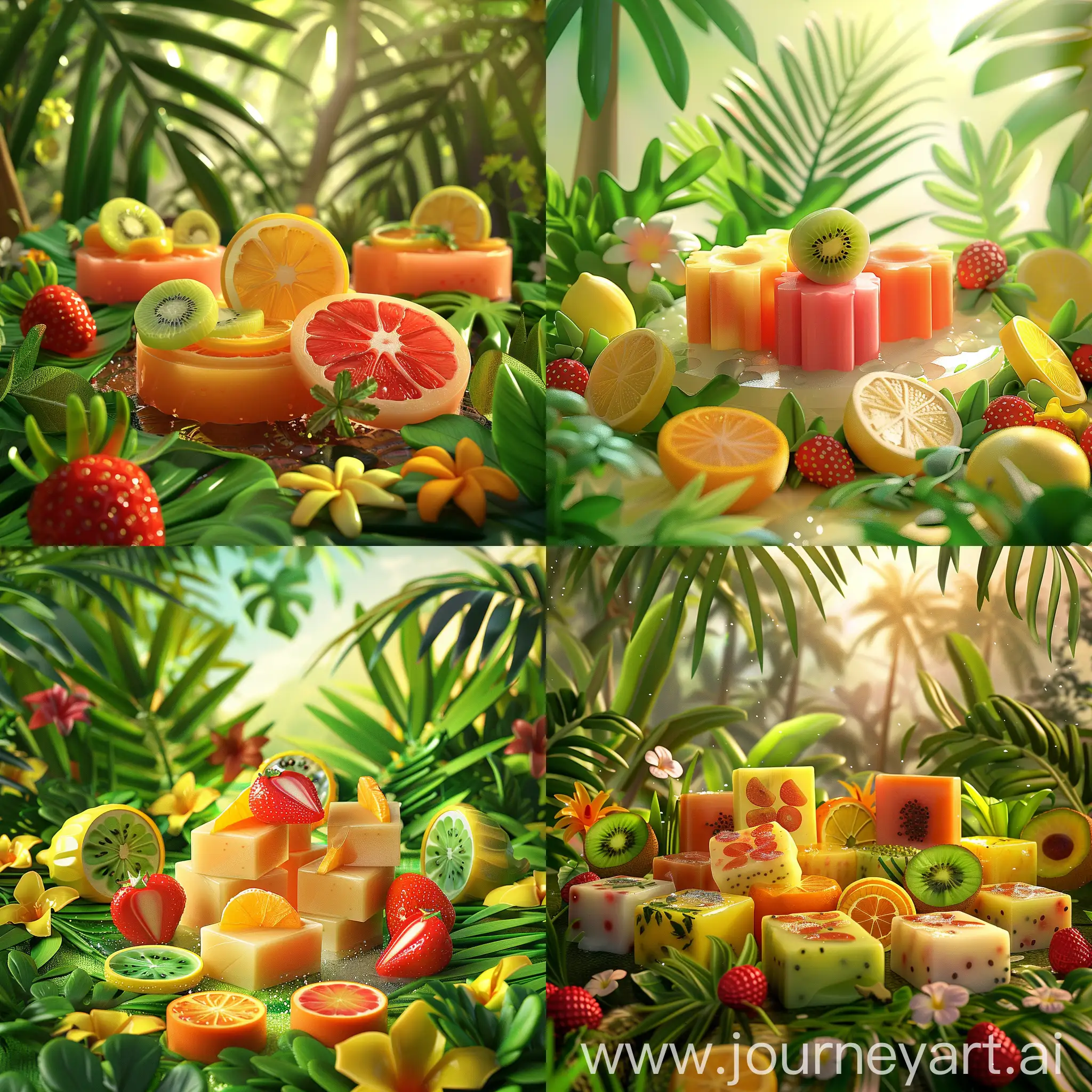 Tropical-Fruit-Soap-Centerpiece-Vibrant-Fruits-Amidst-Lush-Greenery