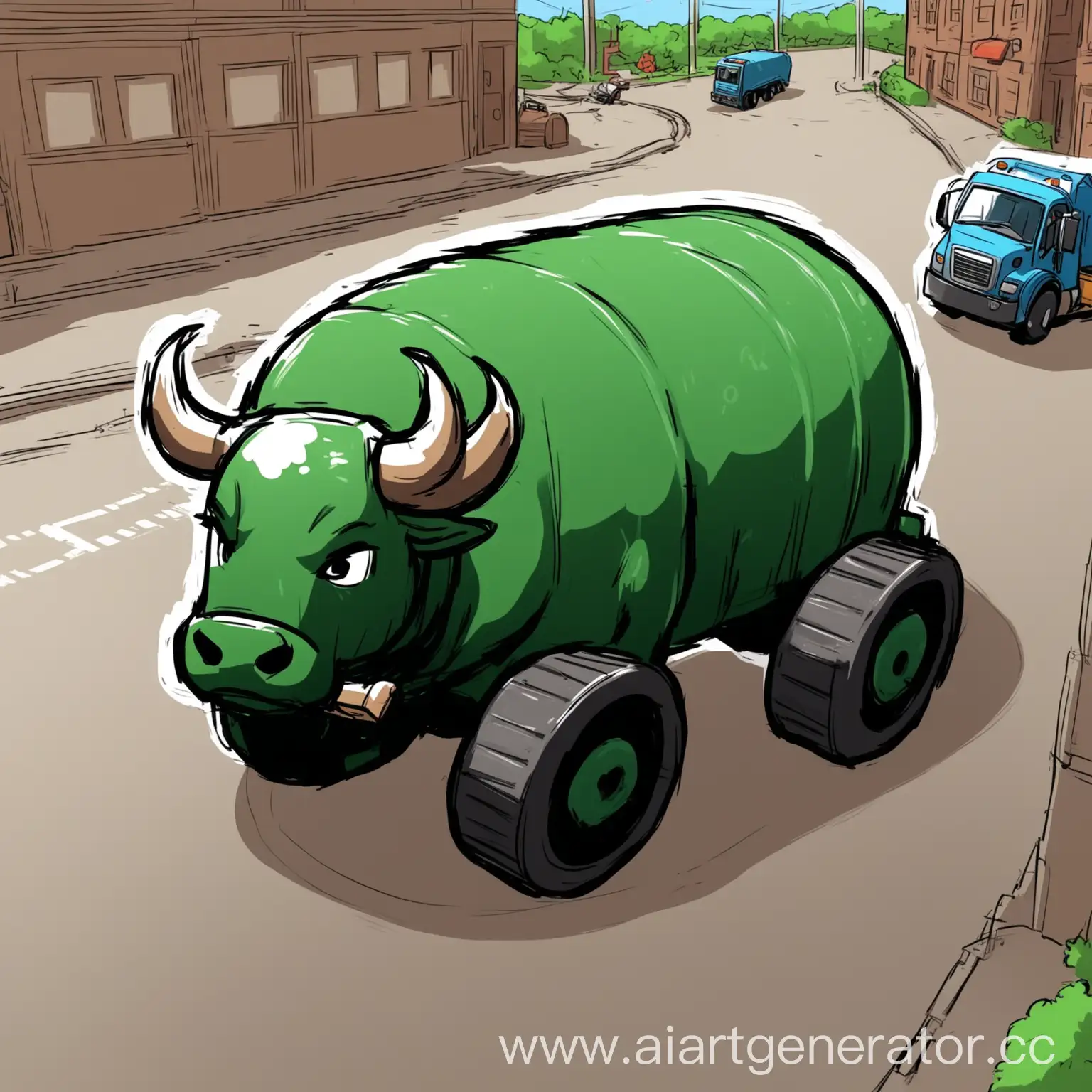 draw like in a cartoon
That the head of the sewer truck is made in the shape of a bull