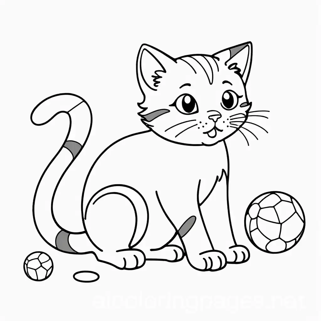 Cat-Playing-with-Ball-Coloring-Page-Simple-Black-and-White-Line-Art-on-White-Background