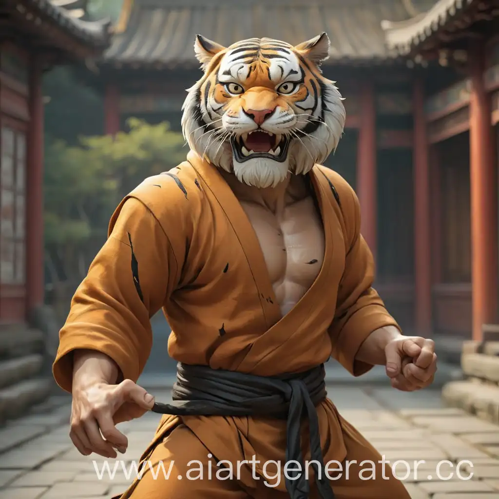 Tiger-Dressed-as-KungFu-Monk-in-a-Calm-Stance