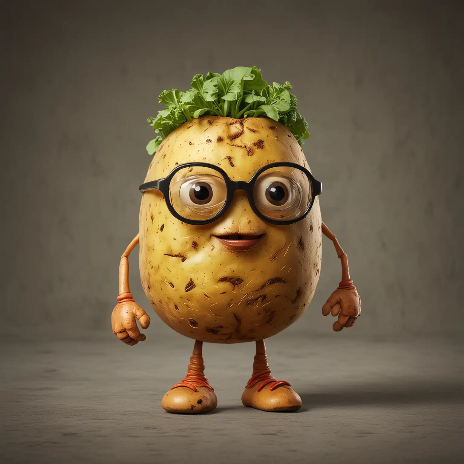 Funny Potato Character with Glasses and Legs