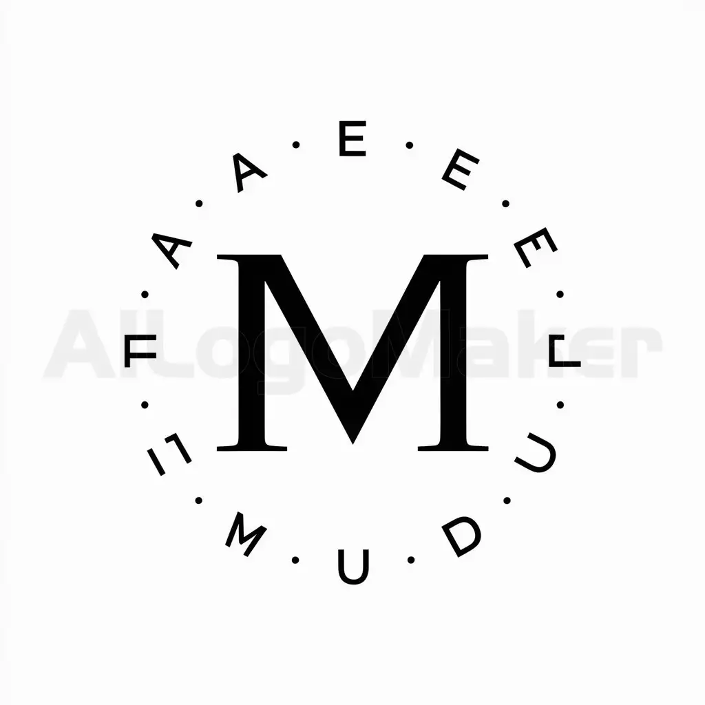 a logo design,with the text "M", main symbol:logo con M in the center and around a circle the following letters: A E F E L U D F,Moderate,clear background