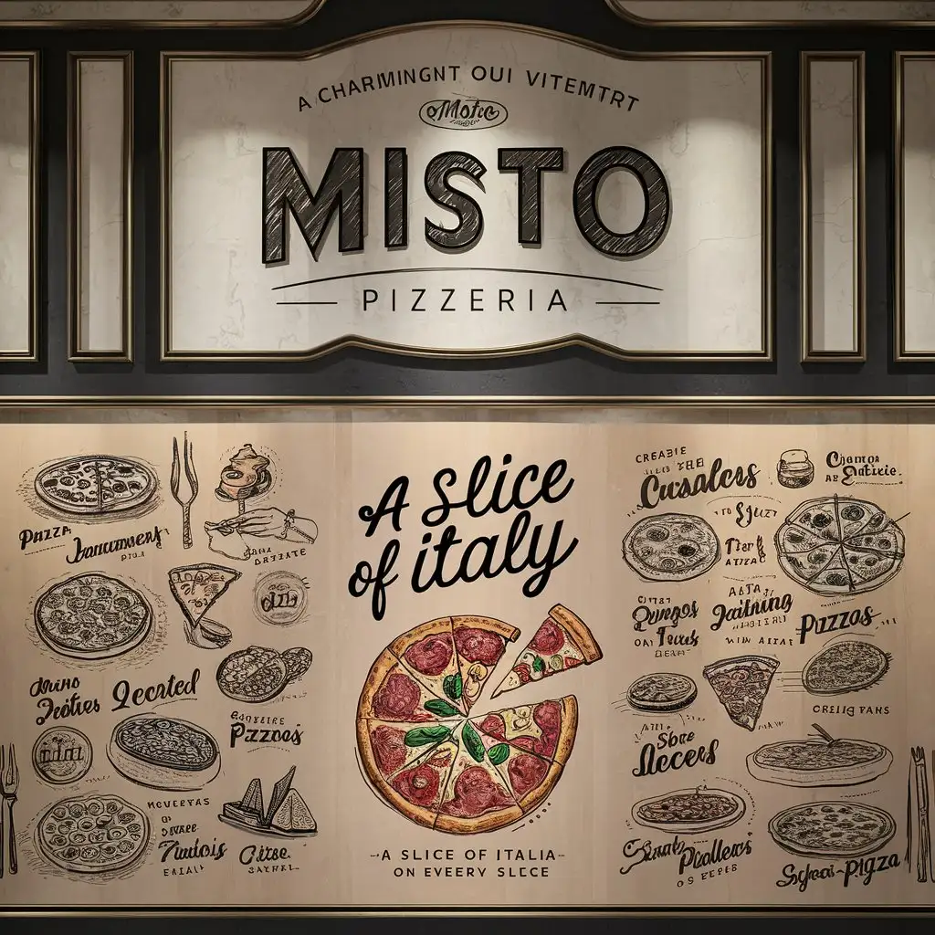 Modern Menu Pizza in Vintage Black and Gold Sketch Style