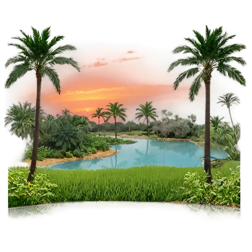 Vibrant-Sunset-in-an-Oasis-PNG-Image-Capturing-Natures-Splendor