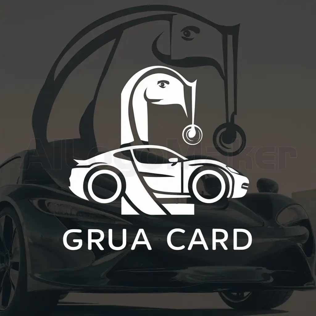 a logo design,with the text "grua card", main symbol:el simbolo principal del logotipo es una grua con un auto,Moderate,clear background