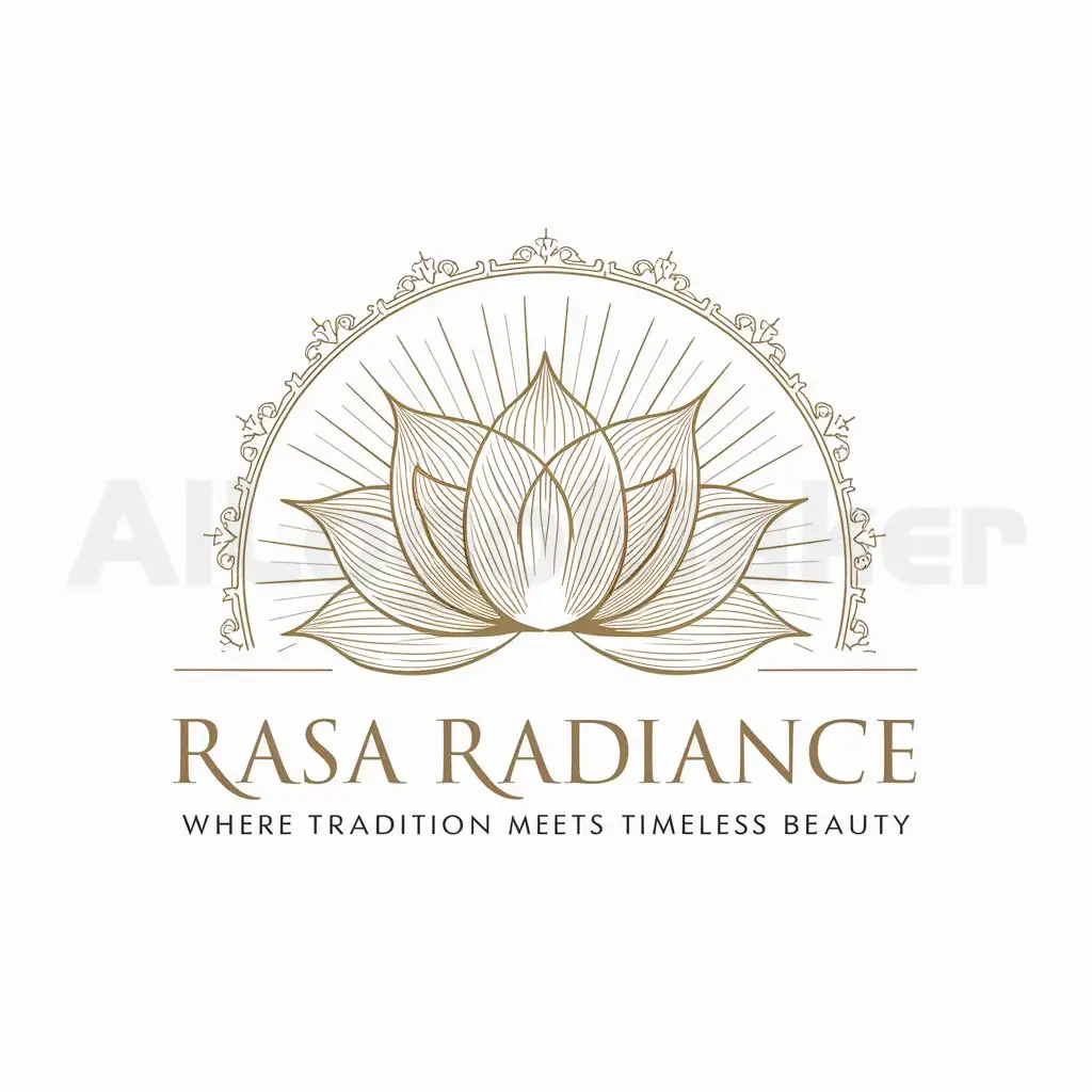 a logo design,with the text "Rasa Radiance: Where Tradition Meets Timeless Beauty", main symbol:Lotus Flower with Radiant Lines,complex,be used in Beauty Spa industry,clear background
