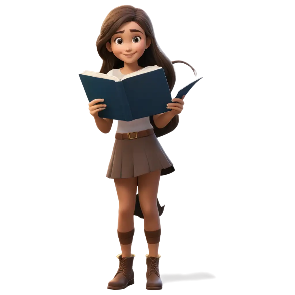 create an image of a girl reading a fantasy book in a cartoon style