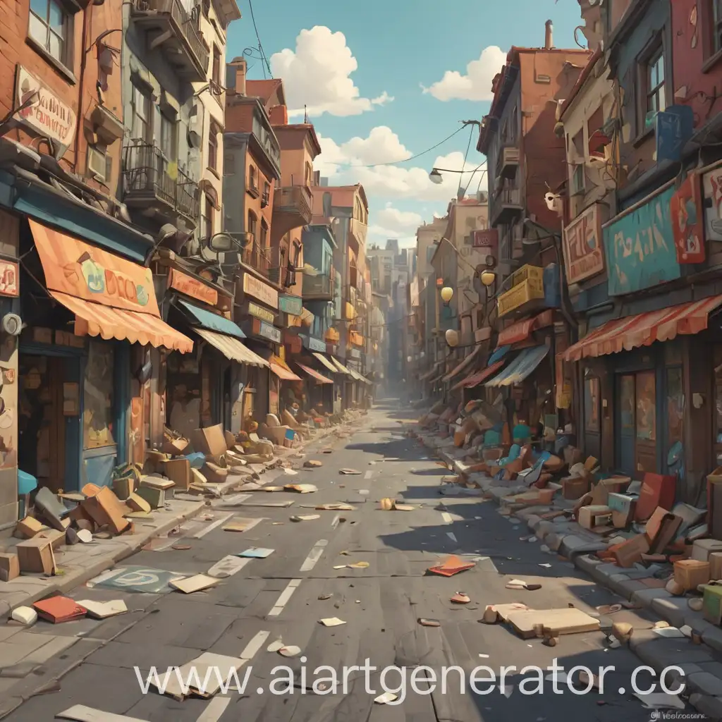 Lively-Cartoonish-Street-Scene-with-Vibrant-Chaos