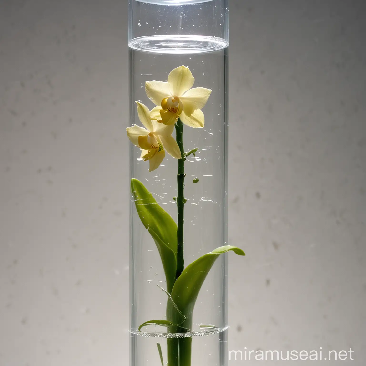 Young Orchid Shoot Growing in Tissue Culture Tube with Gel