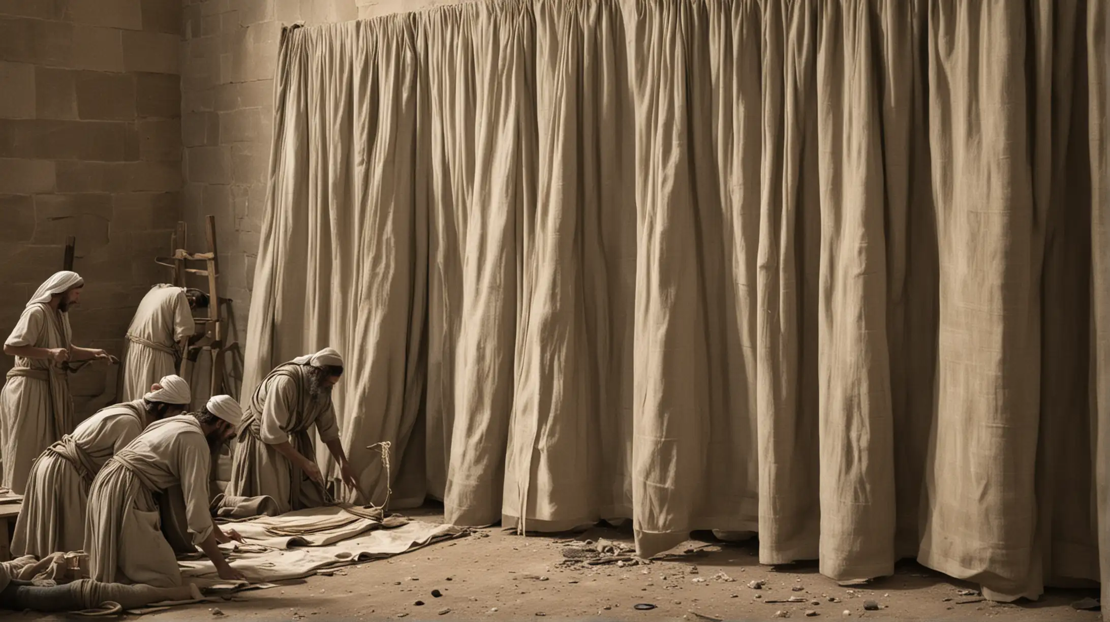 Biblical Artisans Crafting Tabernacle Curtains