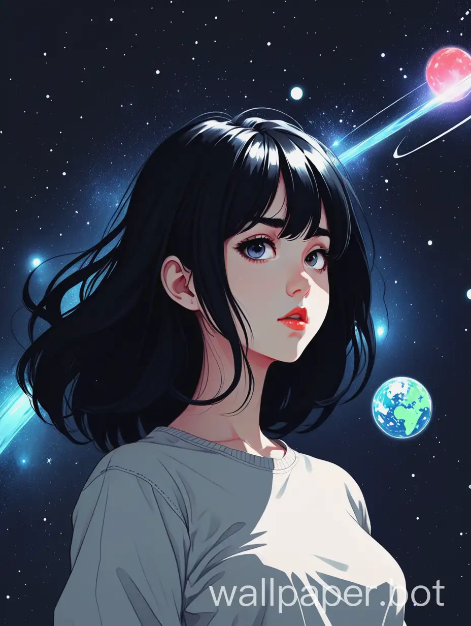 manga wallpaper minimalism art Scandinavian cosmos girl with black hair physics attractive socialism feminism