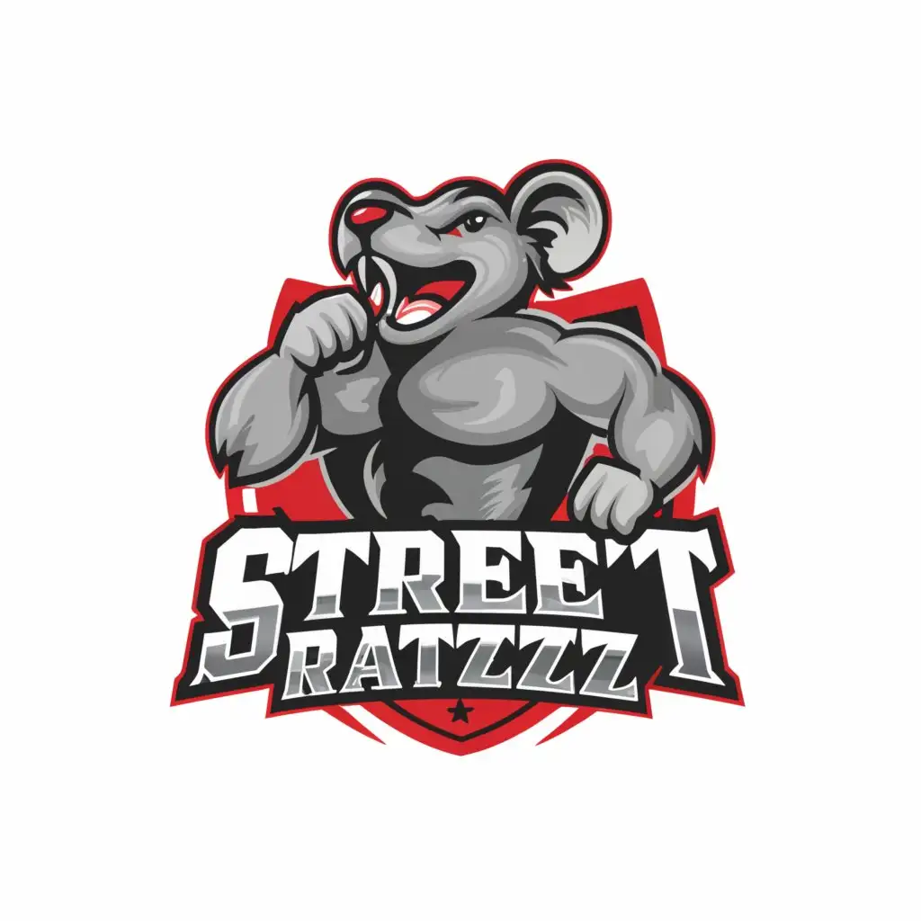 a logo design,with the text "street ratzzz", main symbol:rat doing pullups,Moderate,be used in Sports Fitness industry,clear background