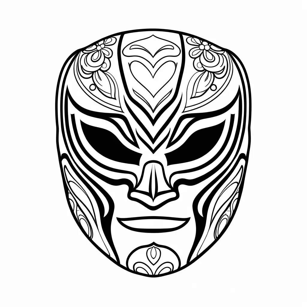 Luchador-Wrestling-Mask-Coloring-Page-Black-and-White-Line-Art-on-White-Background