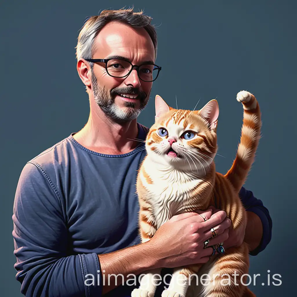 Affectionate Cat Dad Cuddling with Kittens | AI Image Generator