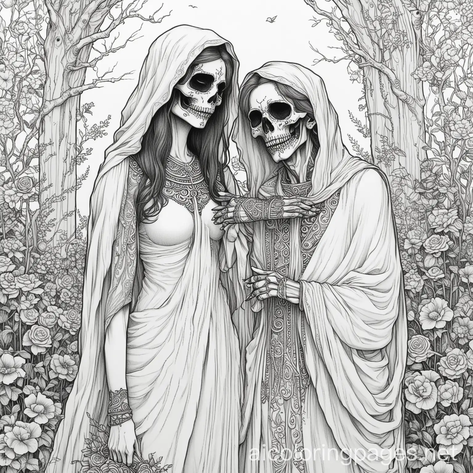 Deaths-Wedding-Coloring-Page-Line-Art-with-Ample-White-Space