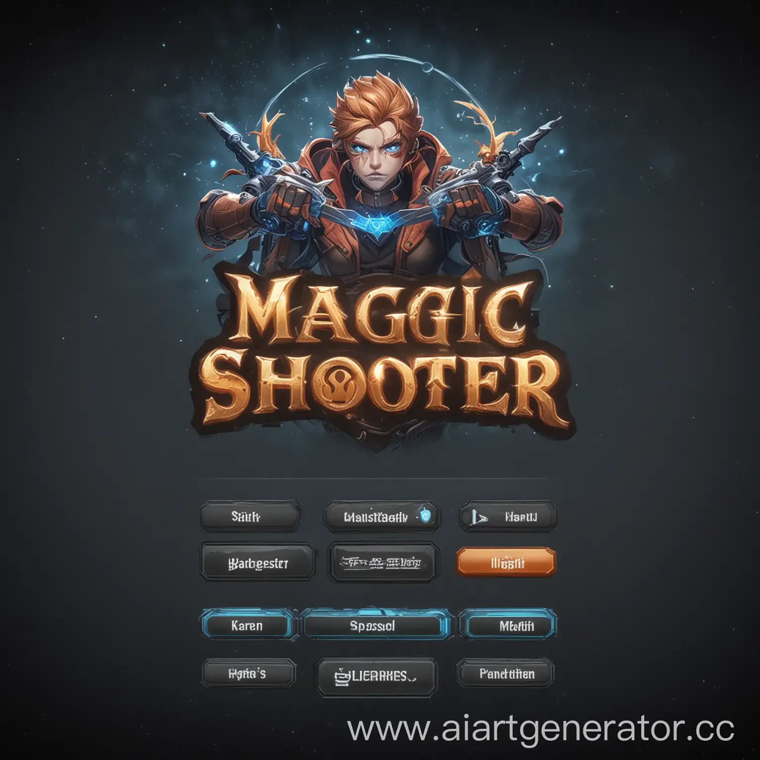 Ты рисуешь главное меню игры MagicShooter в котором игрок должен видеть основные элементы интерфейса такие как название игры кнопки начать игру новая игры и настройки
