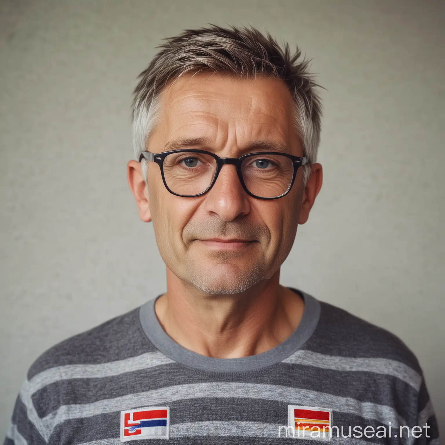 Mature Icelandic Man in Traditional Shirt with Glasses and Short Hair