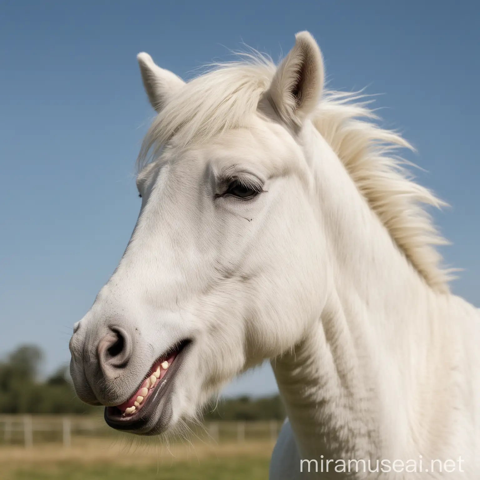 Smiling White Pony with Joyful Expression
