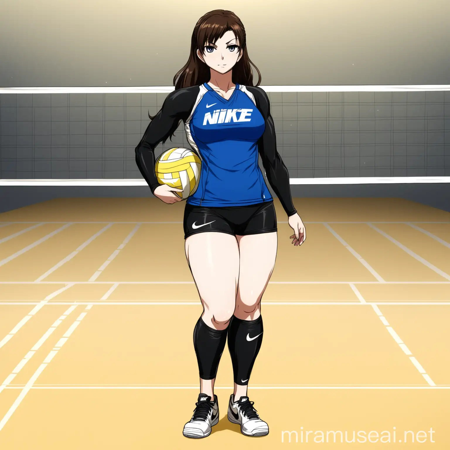 Anime High School Girl in Nike Pros on Volleyball Court