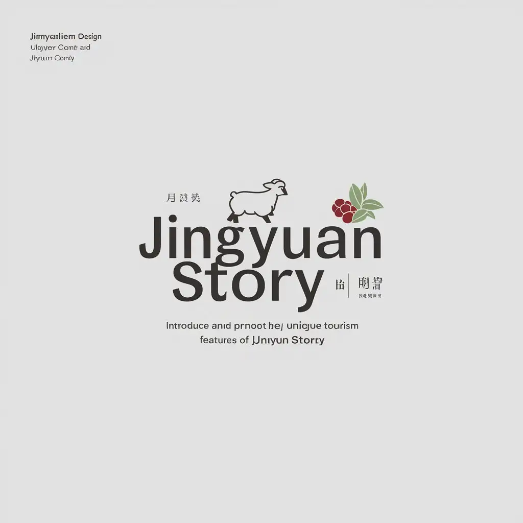 a logo design,with the text "Jingyuan story", main symbol: Literary, highlighting the characteristics of the product, with Jinyun small lamb and Chinese wolfberry as the main display, the primary purpose is to highlight the introduction of Jinyun County's tourism features.

(Note: The translated text maintains the original word "Jinyun" instead of replacing it with an English equivalent such as "Tranquil Valley," as per the instructions provided.),Minimalistic,be used in Others industry,clear background