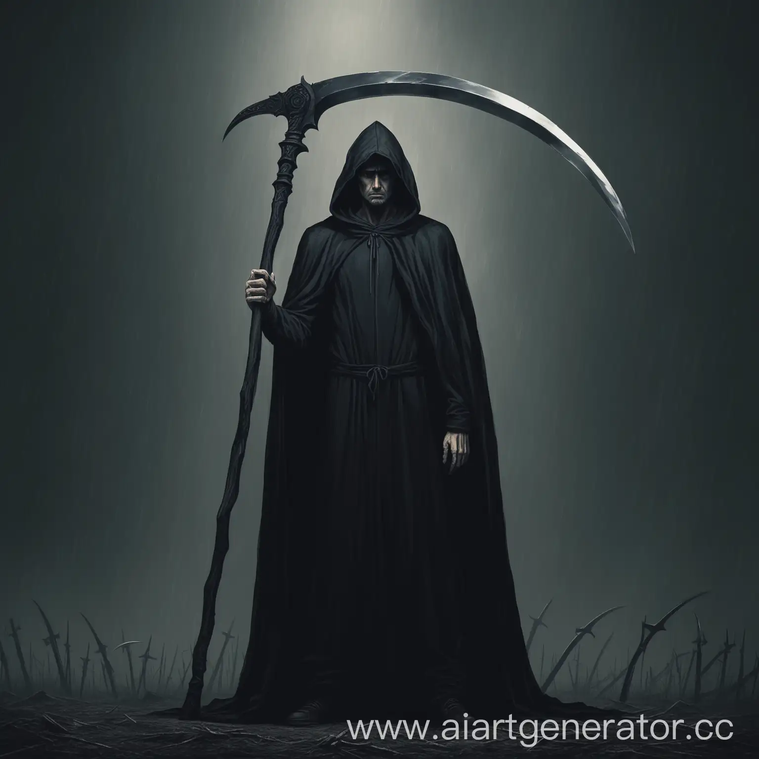 Lonely-Figure-in-Hooded-Cloak-with-Scythe