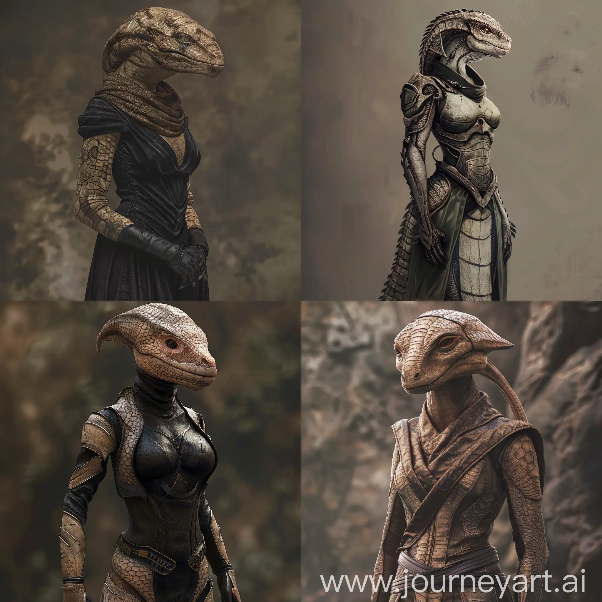 Fantasy-Dressed-Anthro-Female-Sangheili-and-Reptilian-Zilla-in-Realistic-Fantasy-Background