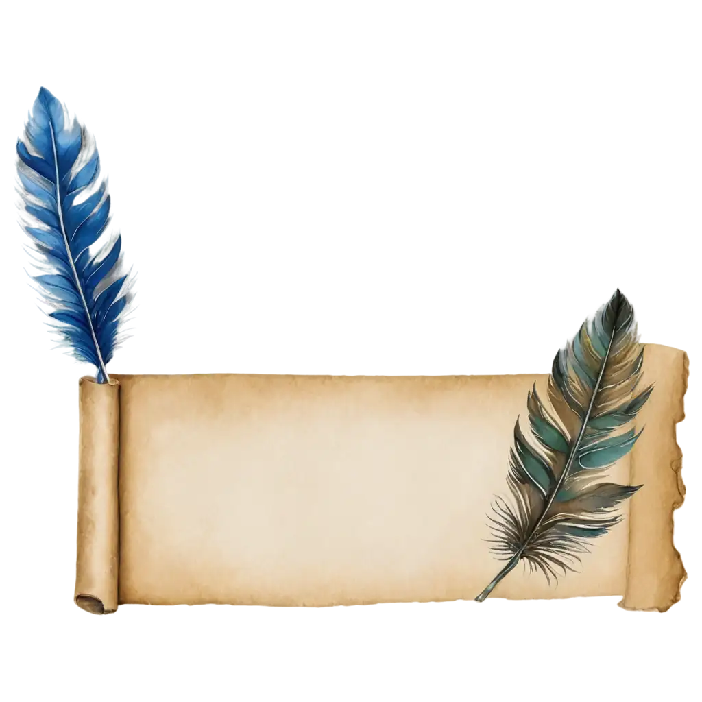 Exquisite-PNG-Image-Capturing-the-Elegance-of-Writing-with-Paper-Scroll-and-Feather-Pen