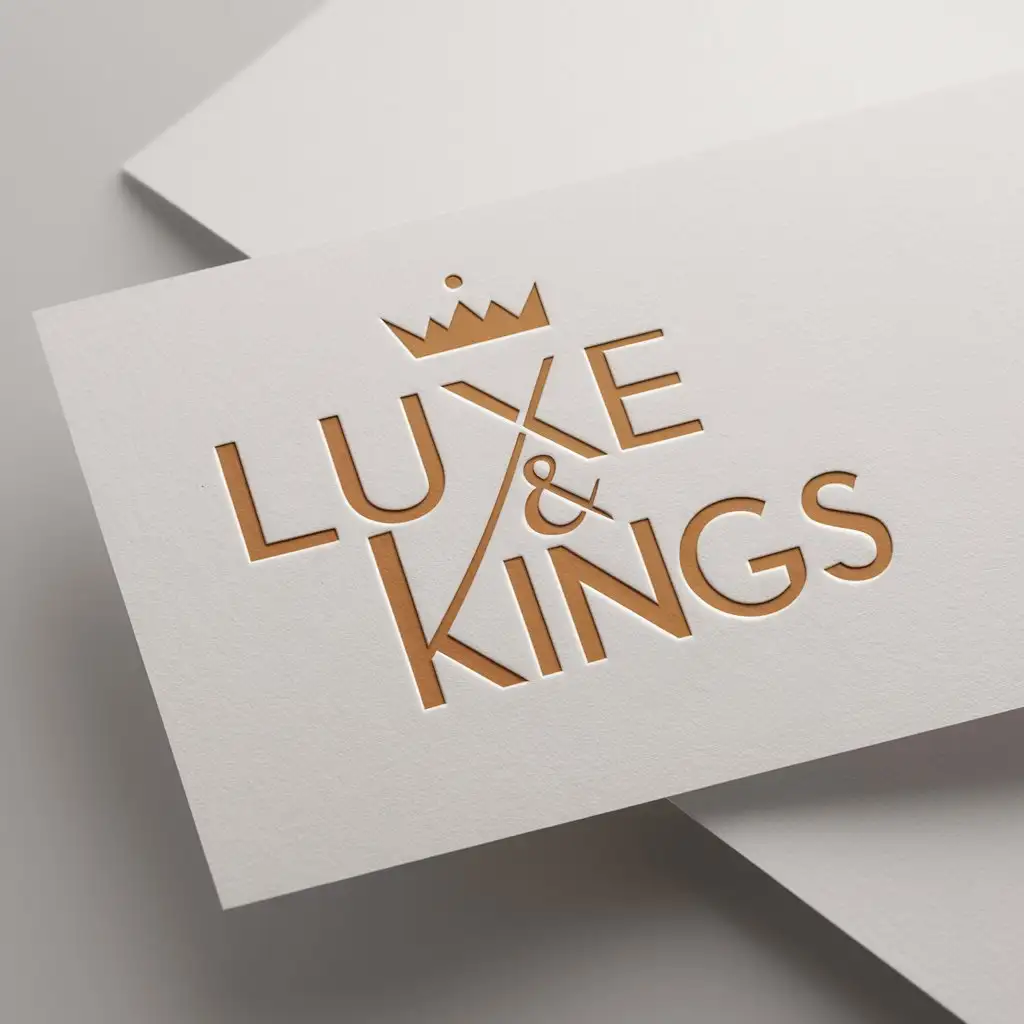 a logo design,with the text "Luxe & Kings", main symbol:clean modern wordmark minimalist luxury logo design. this logo should include a crown or diamond. preferred color is gold. must be logo on  white paper mockup,Moderate,clear background