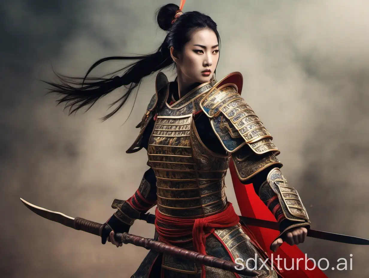 a female warrior in ancient Chinese armor