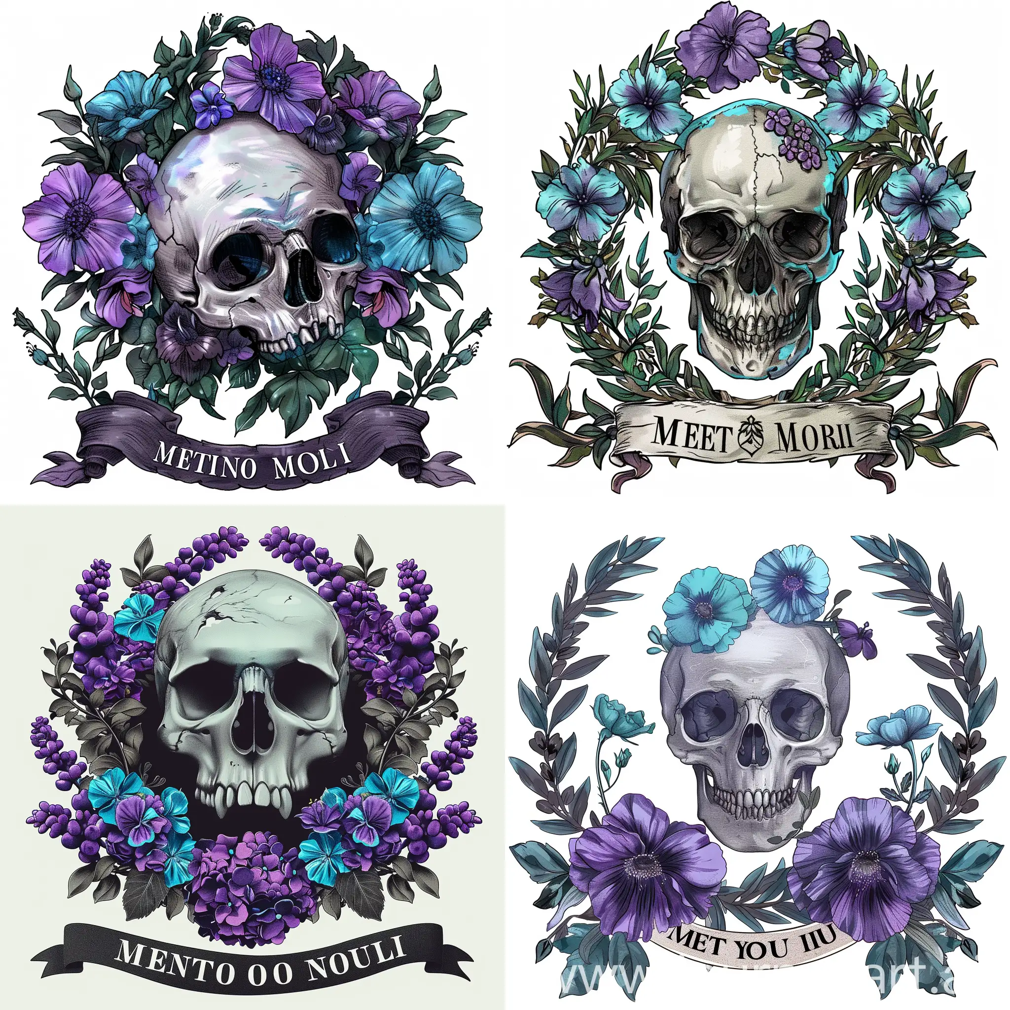Intelligence-Service-Logo-with-Skull-Turquoise-and-Purple-Flowers