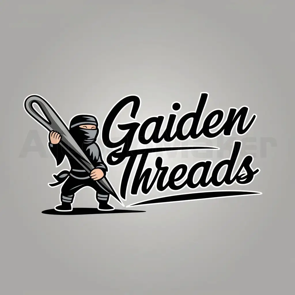 a logo design,with the text "Gaiden Threads", main symbol:ninja with giant sewing needle no background,Moderate,clear background