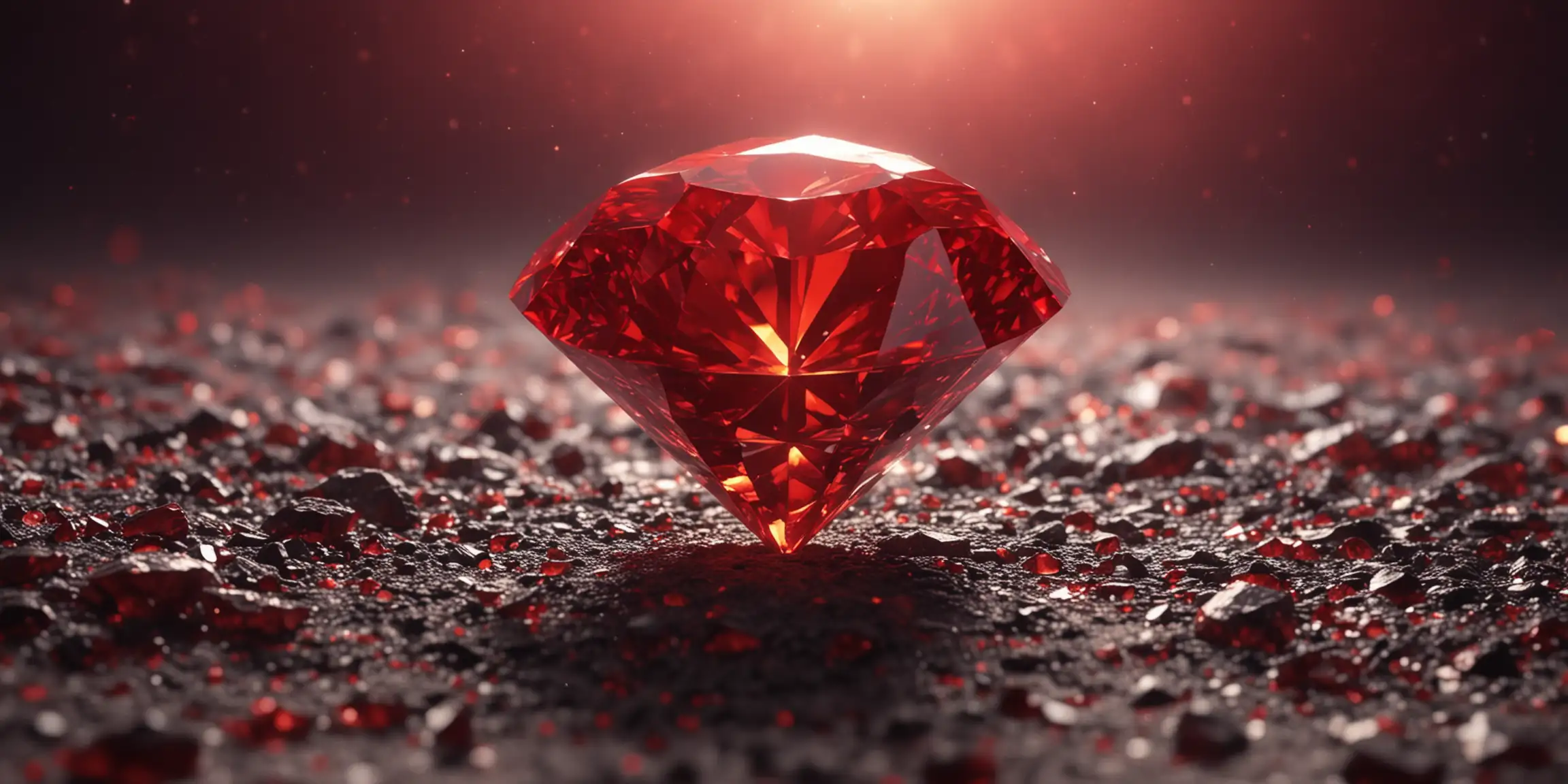 red color diamond 在中间，有氛围感的背景，有特效，亮红色带一些金色的色调，逼真，4k高清，