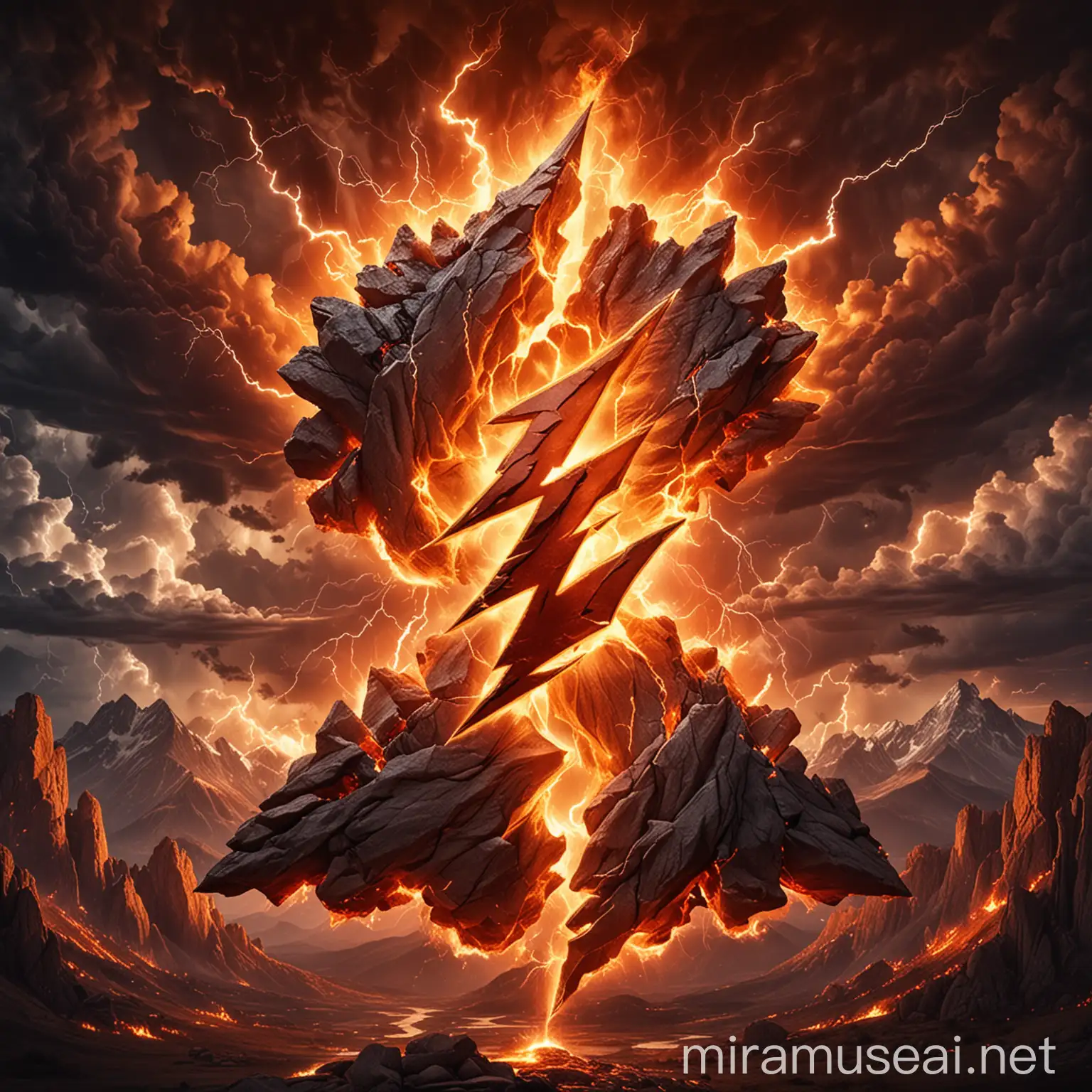 Fiery Logo with Lightning in Mountain Storm