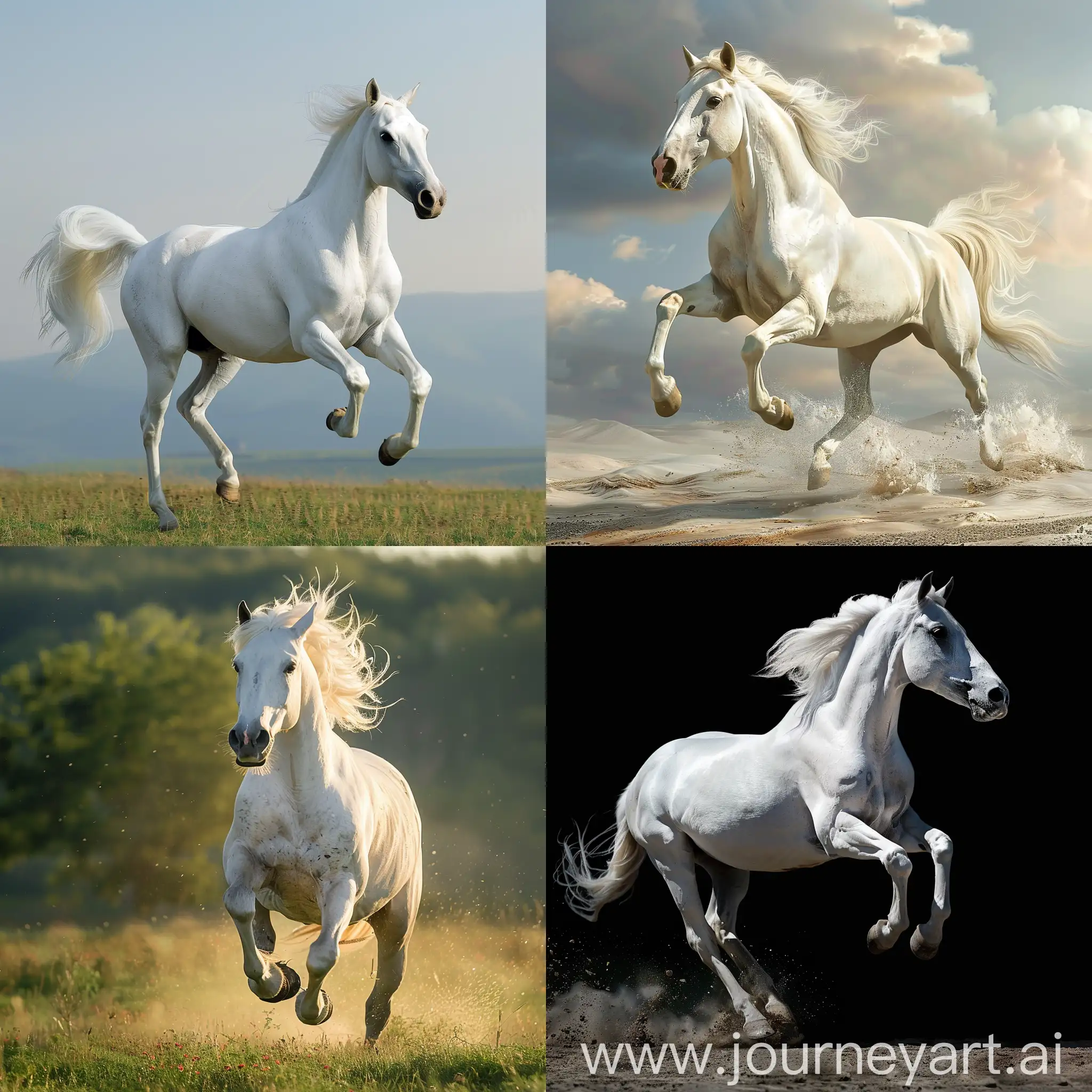 حصان أبيض يركض