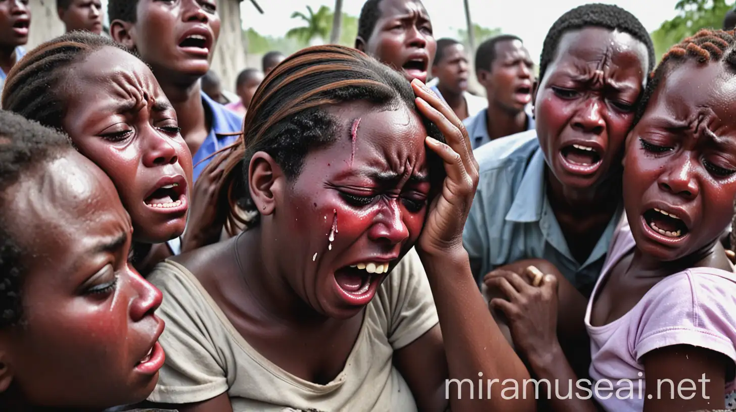 The Collapse of Haiti Earthquake people crying 
