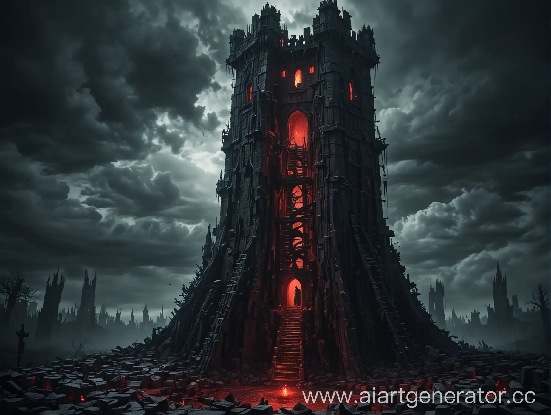 Mystical-Tower-in-Endless-Labyrinth-with-Blood-and-Darkness