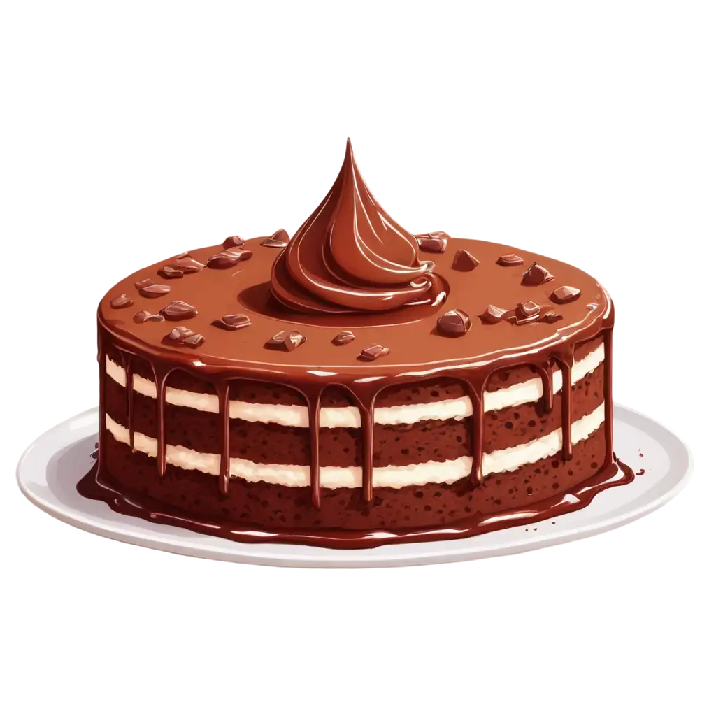 chocolate cake cartoon with 3 layers and dripping chocolate sauce