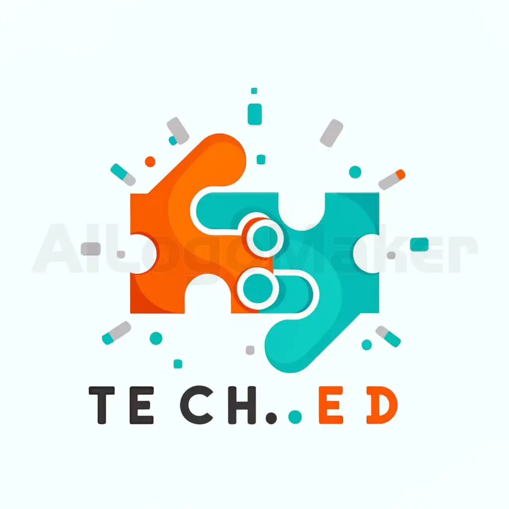 LOGO-Design-For-TechEd-Minimalistic-Puzzle-Pieces-in-Orange-and-Teal-with-Flash-Accent
