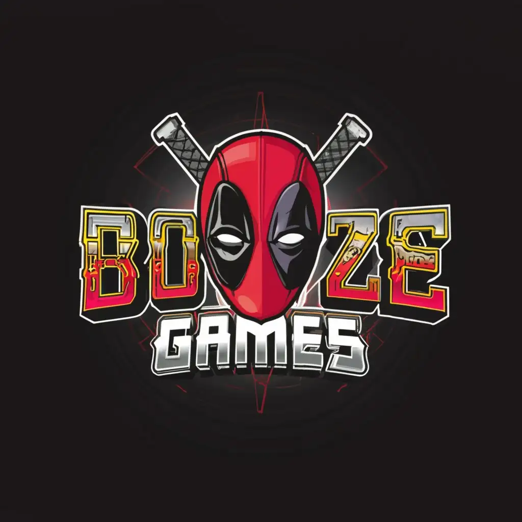 a logo design,with the text "BOZE GAMES ", main symbol:Gaming logo deadpool,Moderate,be used in Internet industry,clear background