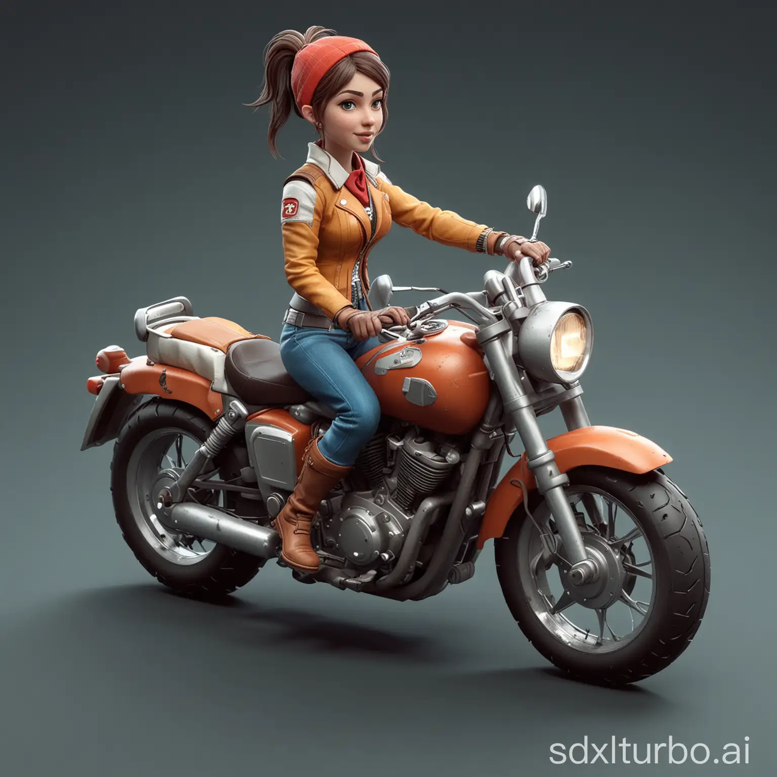 3d isometric character on a motocycle