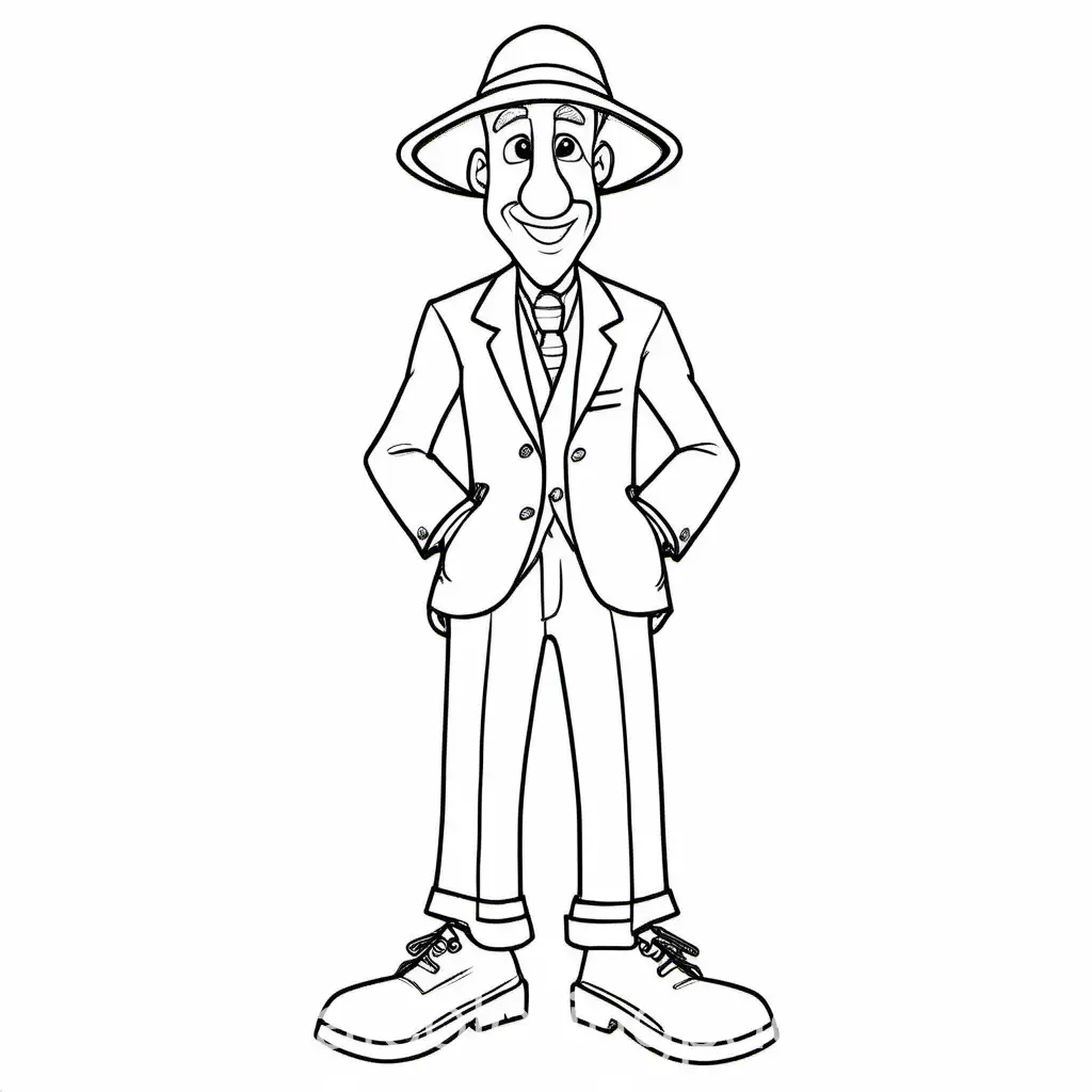 Cartoon-Character-Coloring-Page-Man-with-a-Hat-Big-Nose-and-Big-Feet
