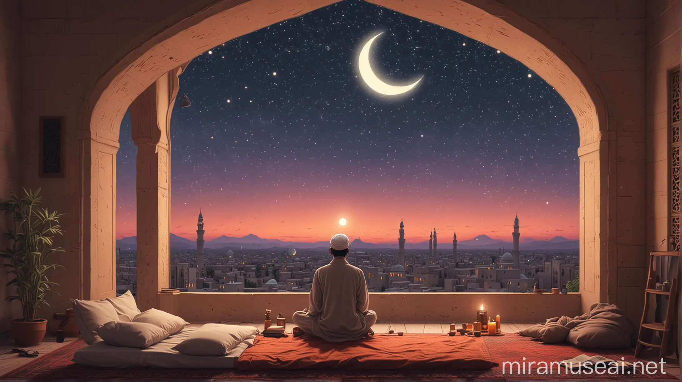 Tranquil Islamic Night Scene with Lofi Vibes