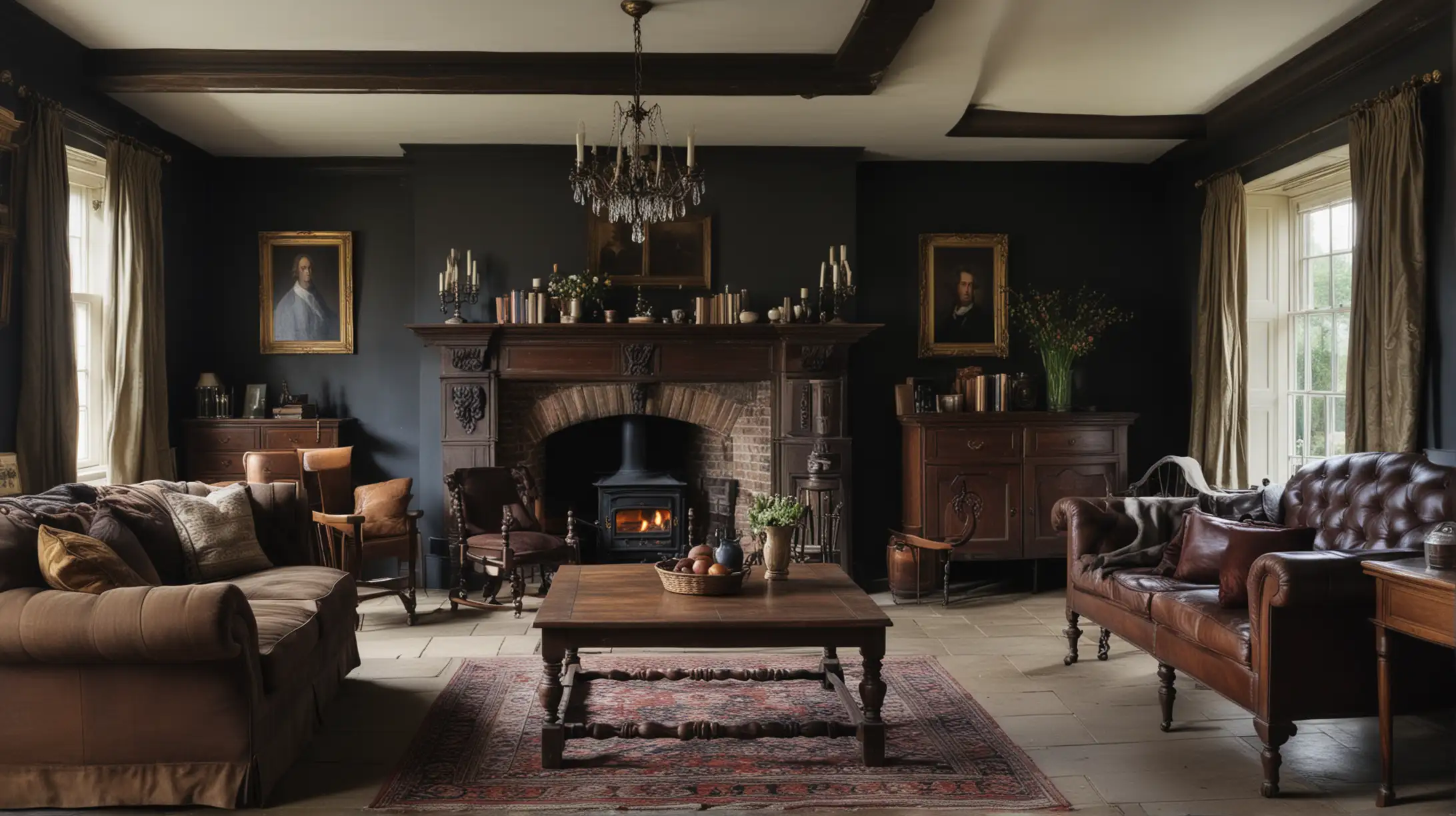 Dark Old English Interior with Vintage Furniture