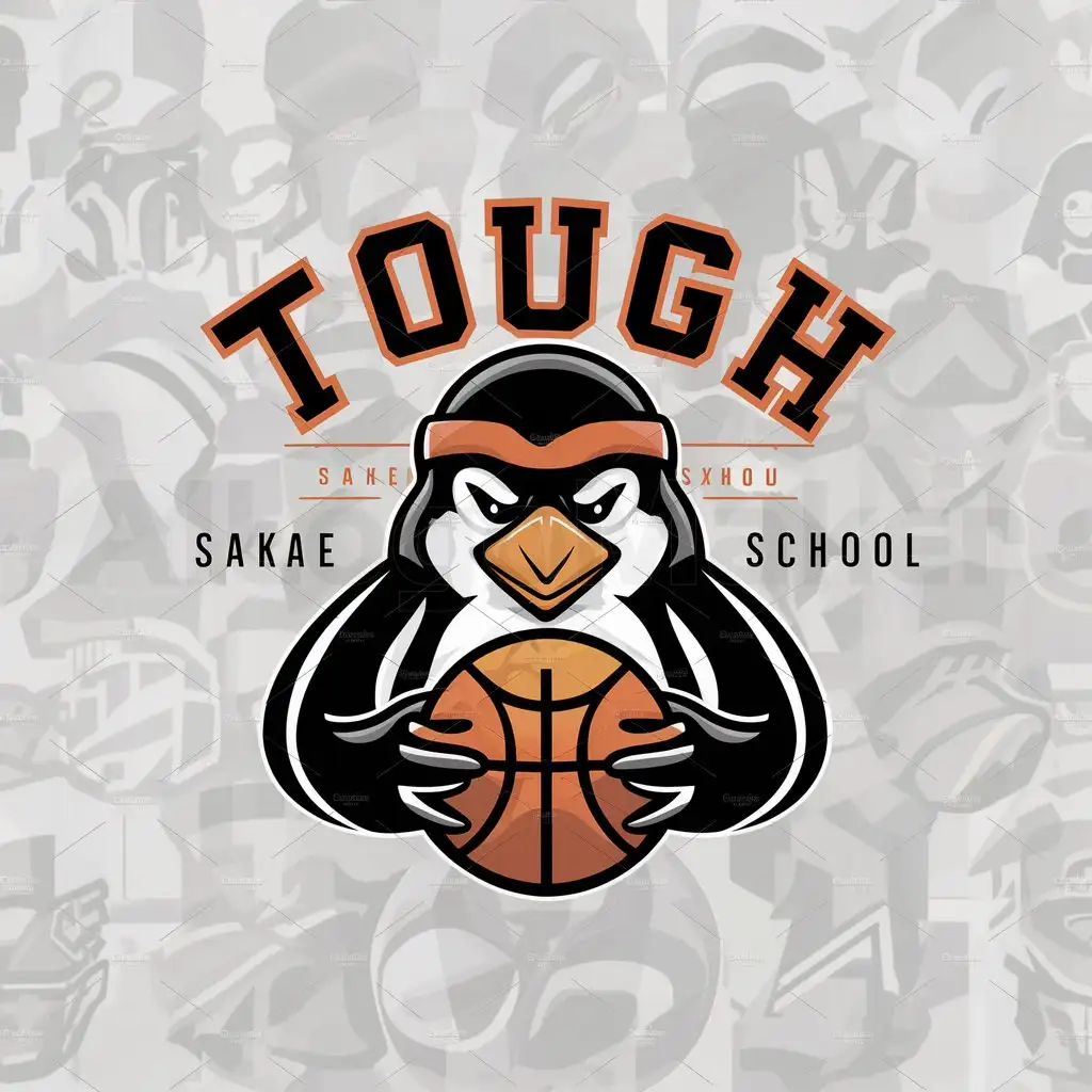 a logo design,with the text 'tough', main symbol:penguin basketball,Moderate,be used in SAKAE junior high school industry,clear background