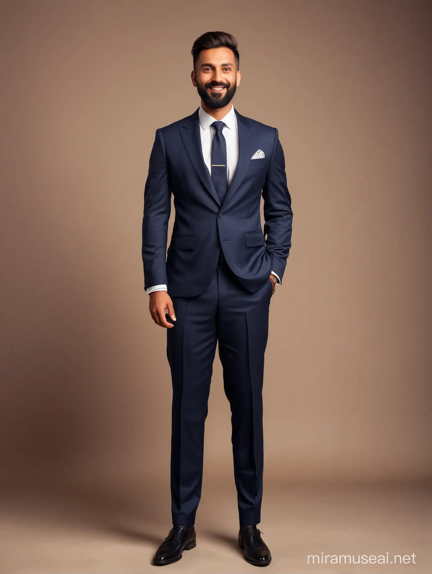 European Man as Indian Gentleman in Elegant Suit with Stylish Beard
