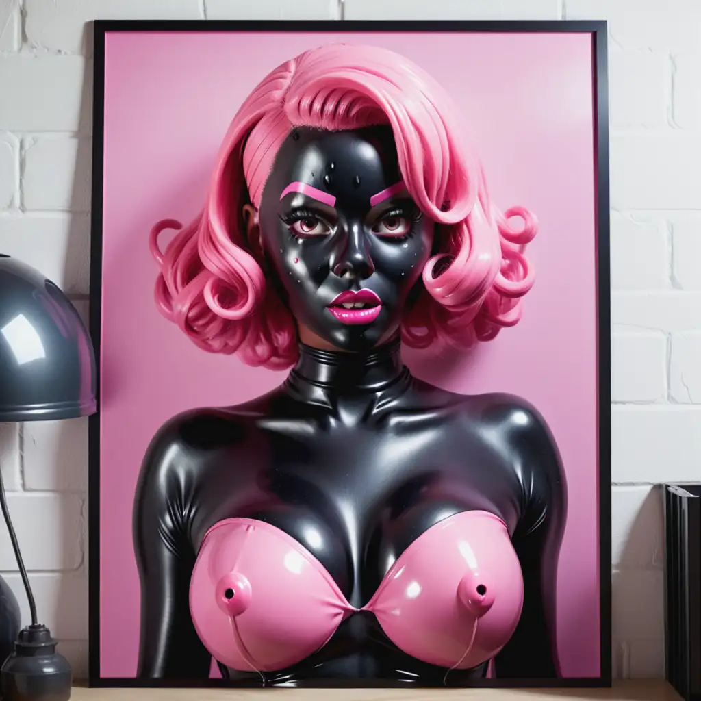 Latex-Girl-Poster-Black-Latex-Skin-and-Pink-Rubber-Hair
