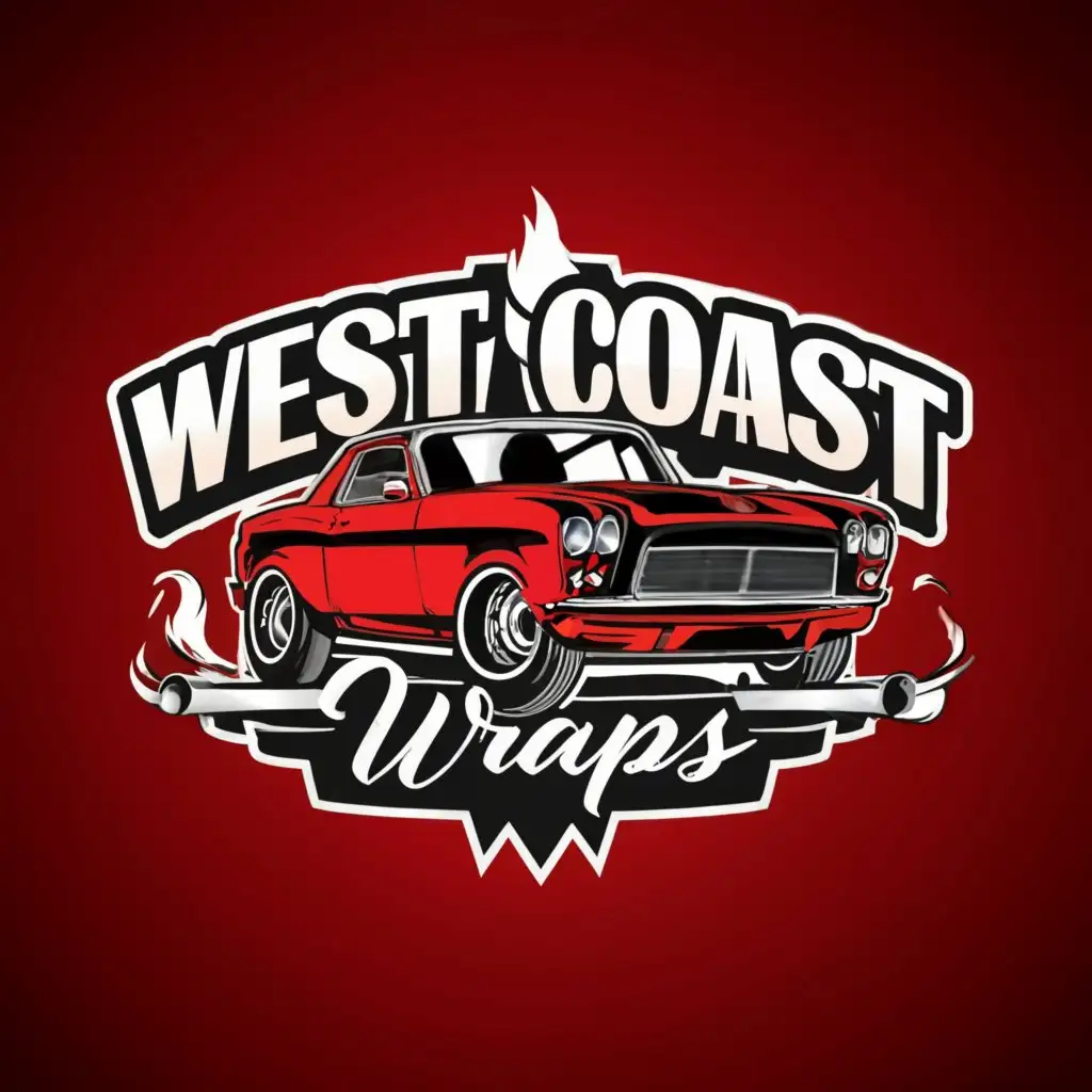 a logo design,with the text "WEST COAST WRAPS", main symbol:RED CLASSIC CAR,complex,be used in Automotive industry,clear background